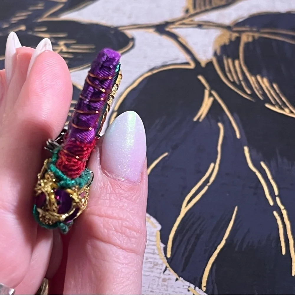 Estate Handmade Colorful Gold Wire Wrapped Mardi Gras Crown Brooch Pin A1
